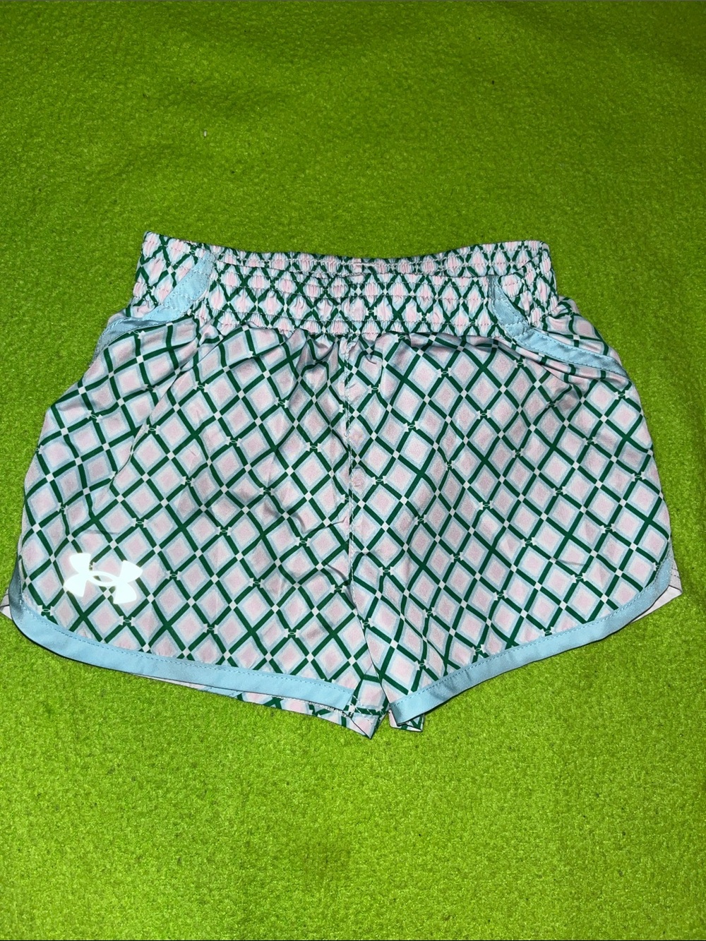 Under Armour Light Blue and Green Diamond-Print Girls' Athletic Shorts